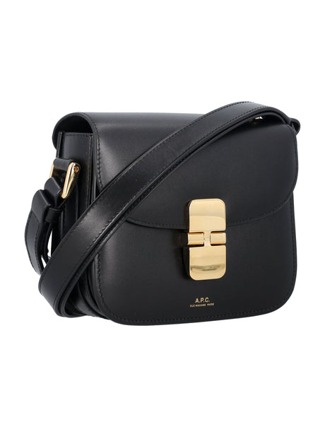 A.P.C. Grace Mini Black Leather Shoulder Bag with Goldtone Details, 14.5 x 17.5 x 4 cm