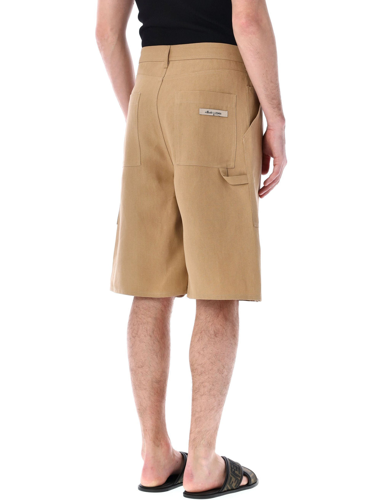 Canvas Bermudas for Men by Fendi, Featuring Hook and Zip Closure and Wide Leg in Frassino for SS24