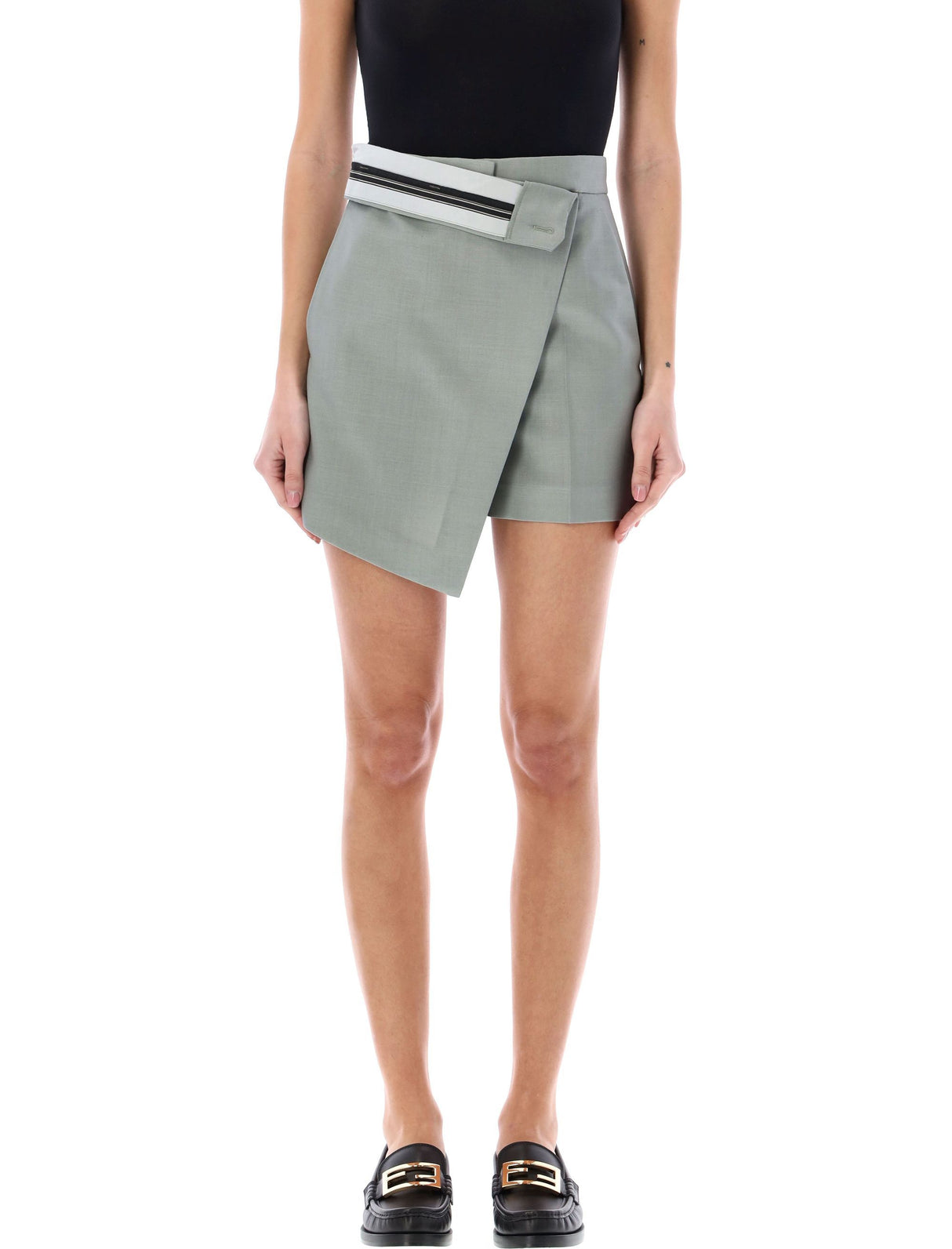 Quần shorts mohair không đối xứng cho nữ - Màu xám bóng, SS24