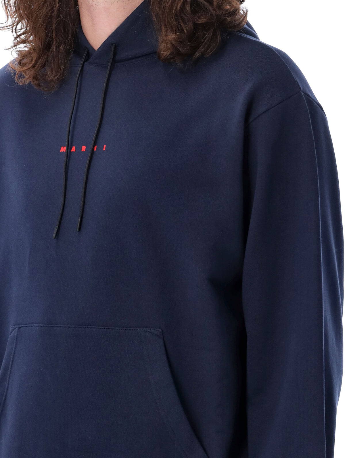 Áo Hoodie Mặc Cỡ dành cho Nam màu Xanh Dương với túi Kanga và Logo Marni