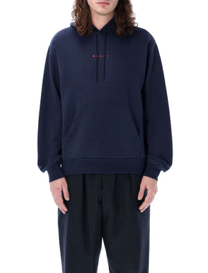 Navy V-Neck Hoodie for Men featuring a Kangaroo Pocket and Marni Logo