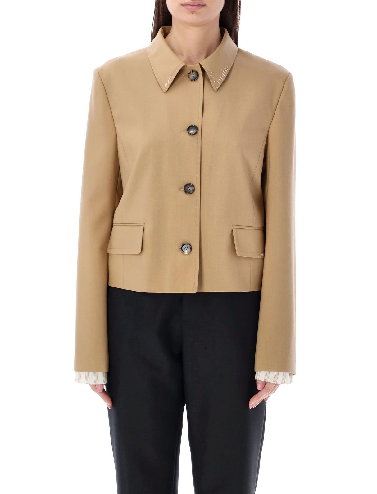 Tan Cropped Blazer for Women by MARNI - SS24