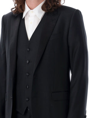 DOLCE & GABBANA Tailored Three-Piece Tuxedo Suit for Men in Black