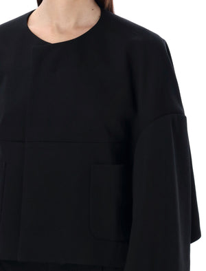 COMME DES GARÇONS Black Wool Crop Blazer with Metal Hook Closure and Cape-like Design for Women