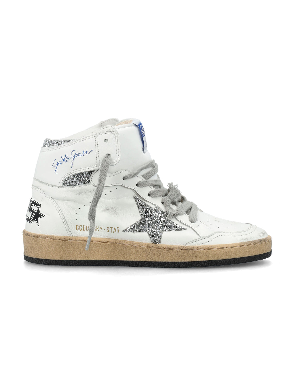 GOLDEN GOOSE Distressed Leather High Top Sneakers for Women - White/Silver