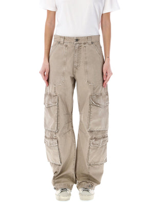 GOLDEN GOOSE Beige Cotton Cargo Pants with Lived-in Effect and Toned Stitching Details for Women