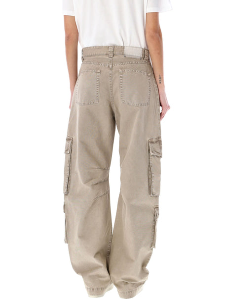 GOLDEN GOOSE Beige Cotton Cargo Pants with Lived-in Effect and Toned Stitching Details for Women