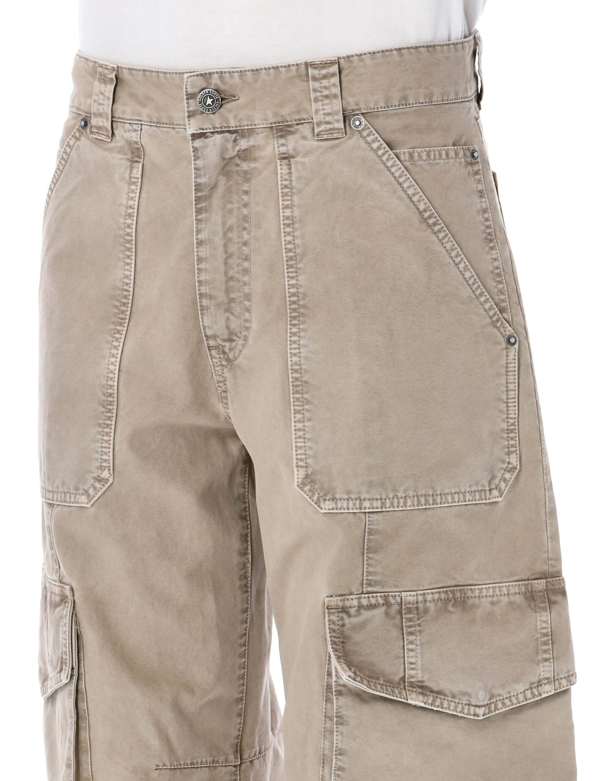 GOLDEN GOOSE Beige Cotton Cargo Pants with Lived-in Effect and Toned Stitching Details for Women