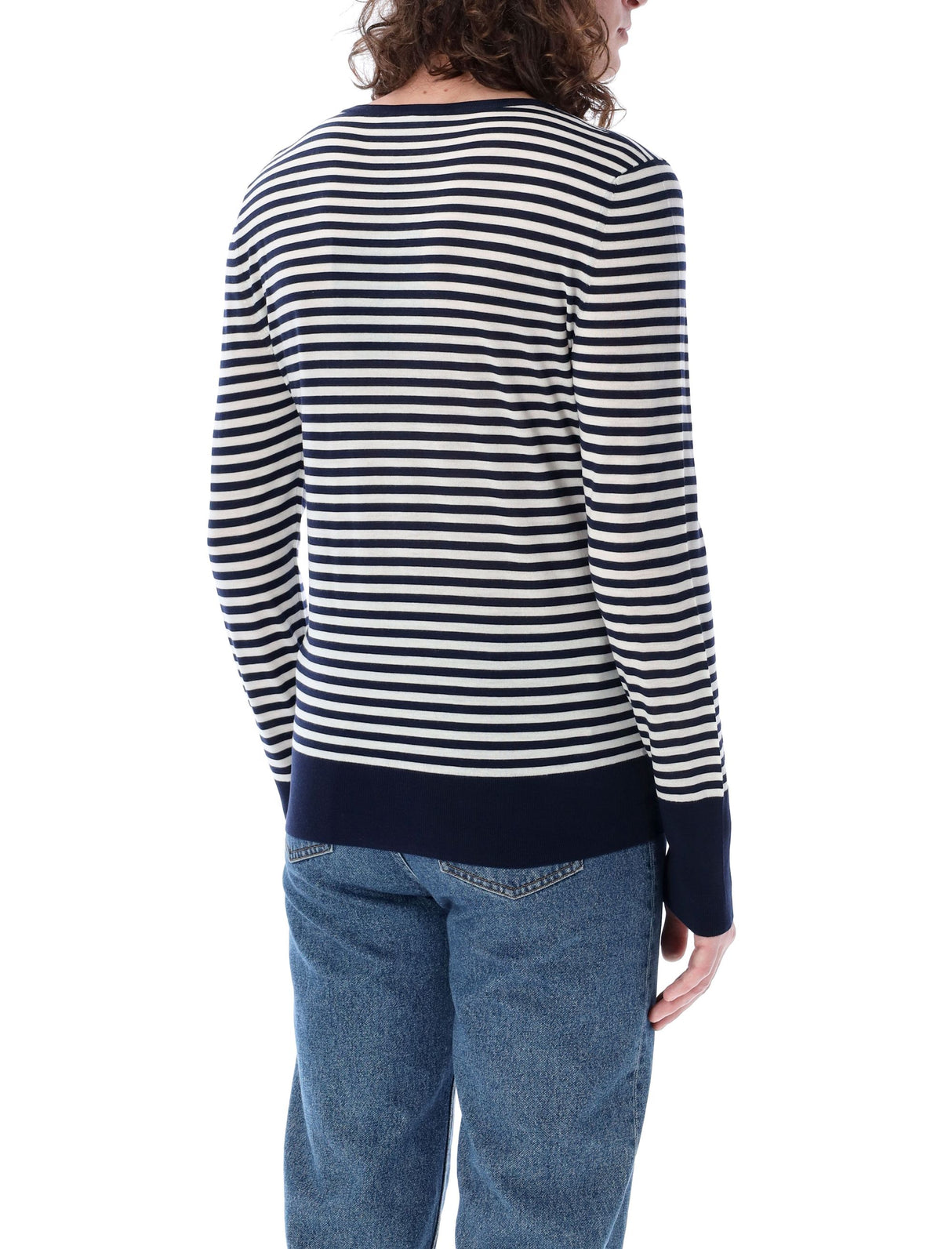 DOLCE & GABBANA Blue and White Striped Wool Sweater for Men