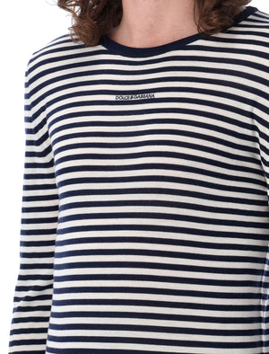 DOLCE & GABBANA Blue and White Striped Wool Sweater for Men