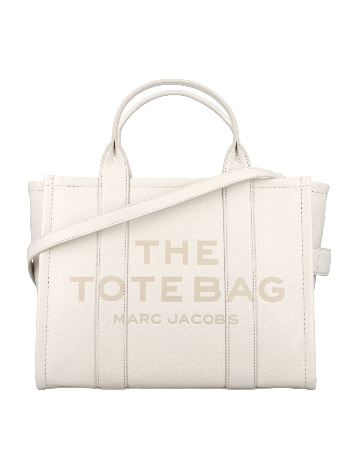 MARC JACOBS Silver Leather Medium Tote with Top Handles & Zip Closure - Women's Handbag