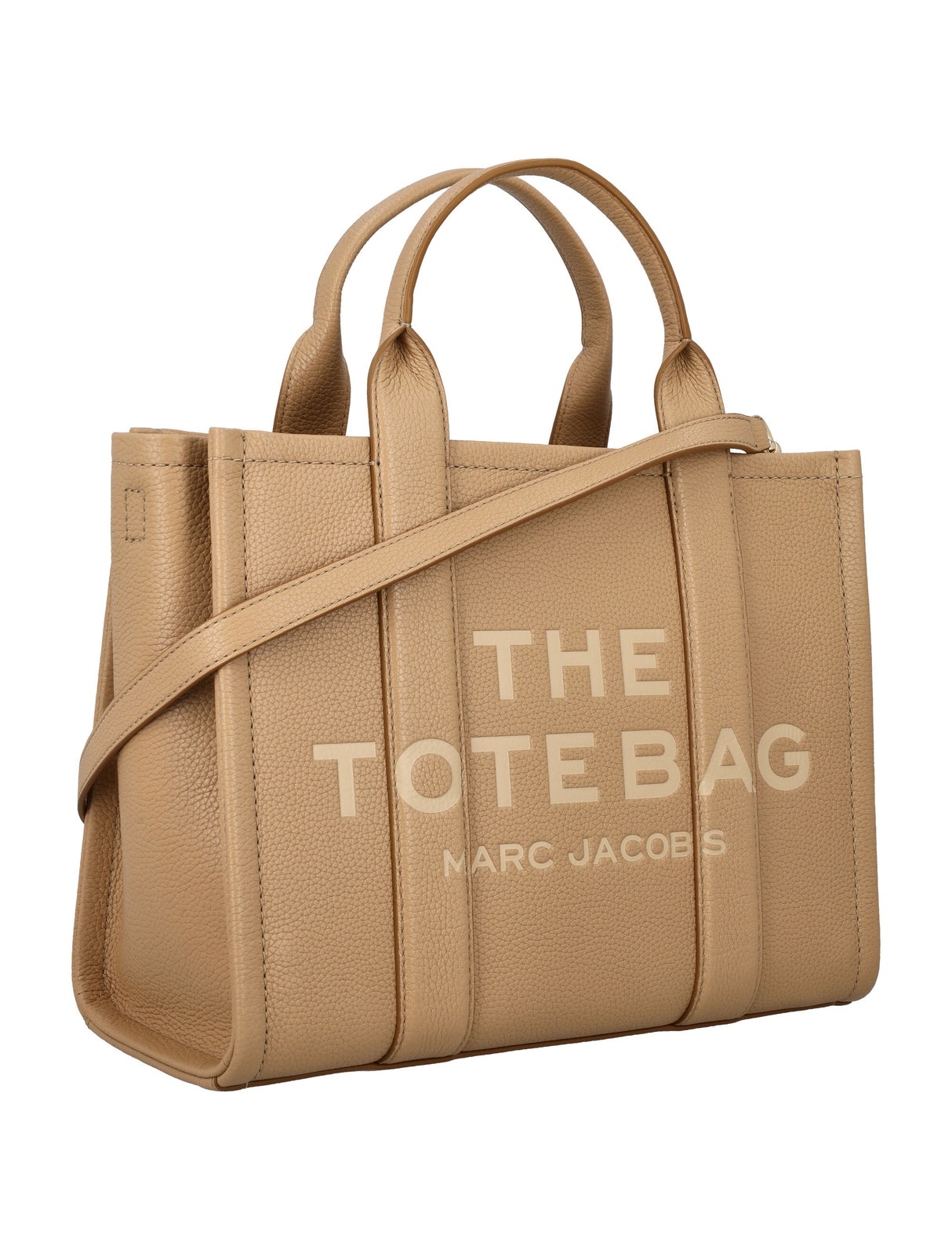 MARC JACOBS Beige Leather Mini Tote Handbag with Adjustable Strap and Logo Detailing