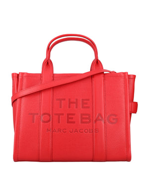 MARC JACOBS Red Leather Medium Tote Handbag with Top Handles and Adjustable Strap
