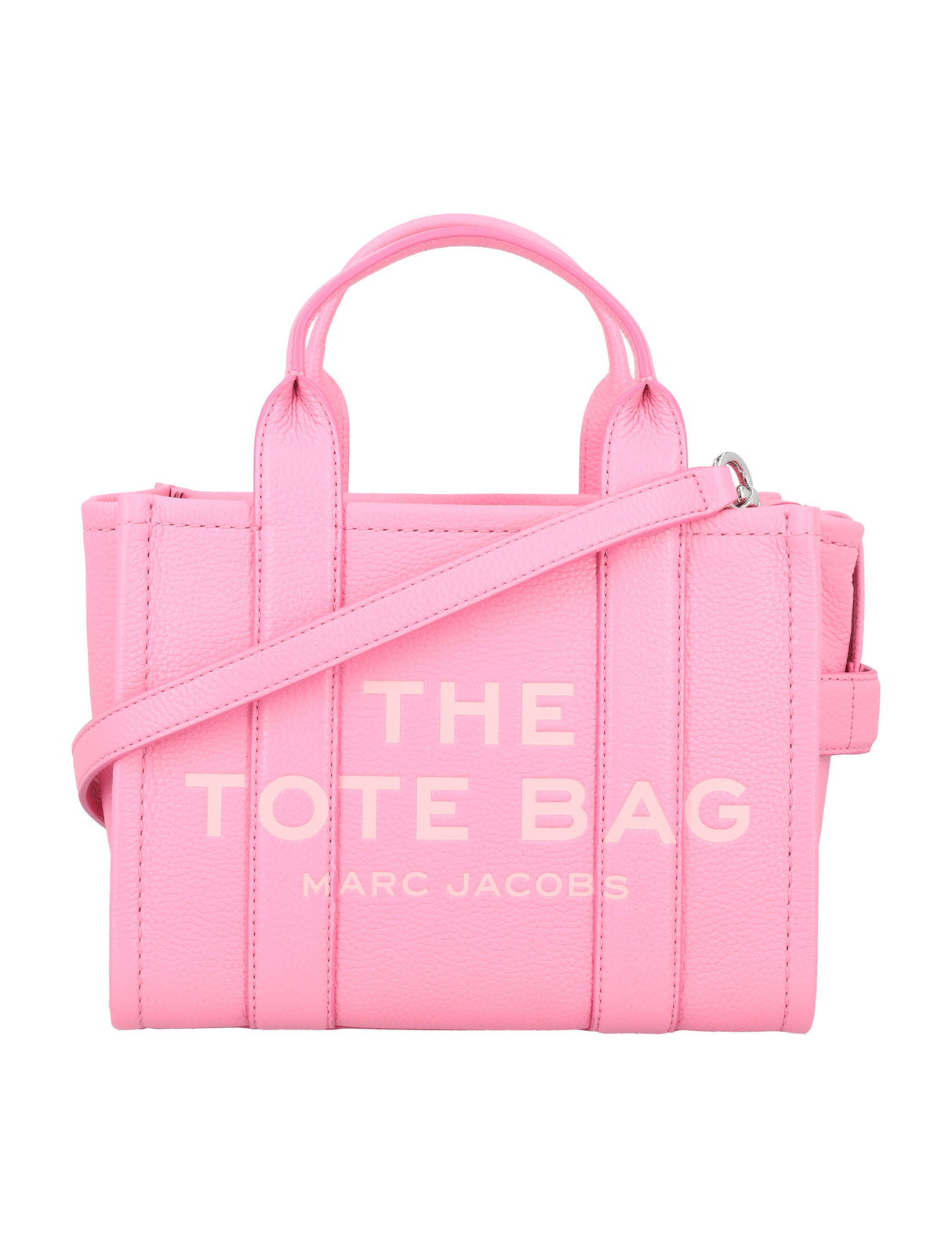 MARC JACOBS Petite Tote Handbag in Petal Pink Grained Leather with Silver-Tone Accents - Mini Size 25x20.5x12 cm