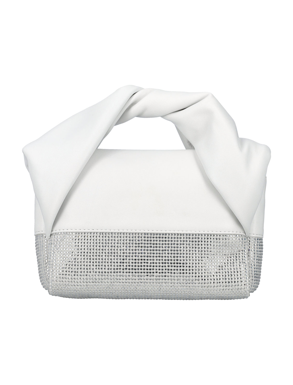 JW ANDERSON Mini Twister Crystal-Embellished Leather Handbag in White with Convertible Chain Strap