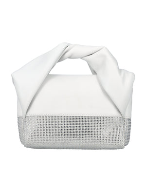 JW ANDERSON Mini Twister Crystal-Embellished Leather Handbag in White with Convertible Chain Strap