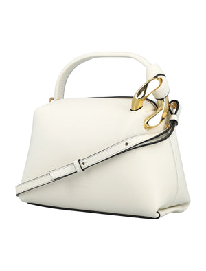 JW ANDERSON Small Corner Crossbody Leather Handbag with Gold Chain Link - Mini, Off-White, 23x16x9cm