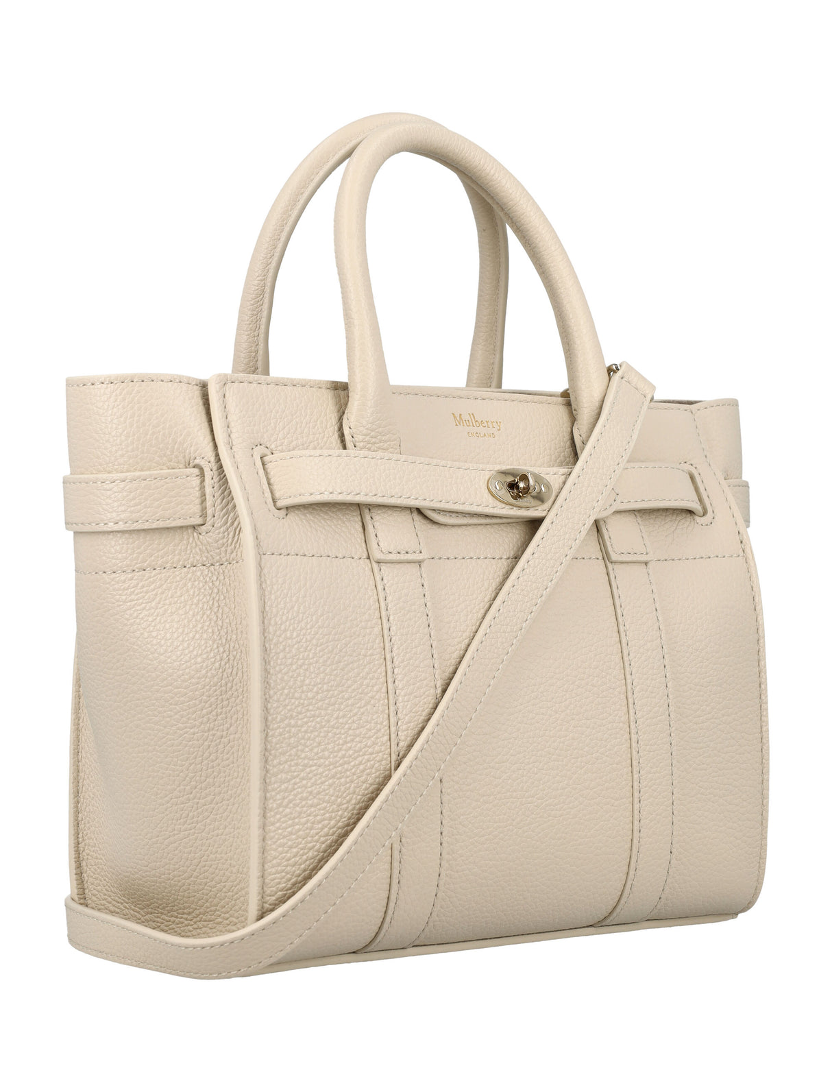 MULBERRY Mini Bayswater Zip Leather Handbag with Detachable Strap - Chalk White, 23cm