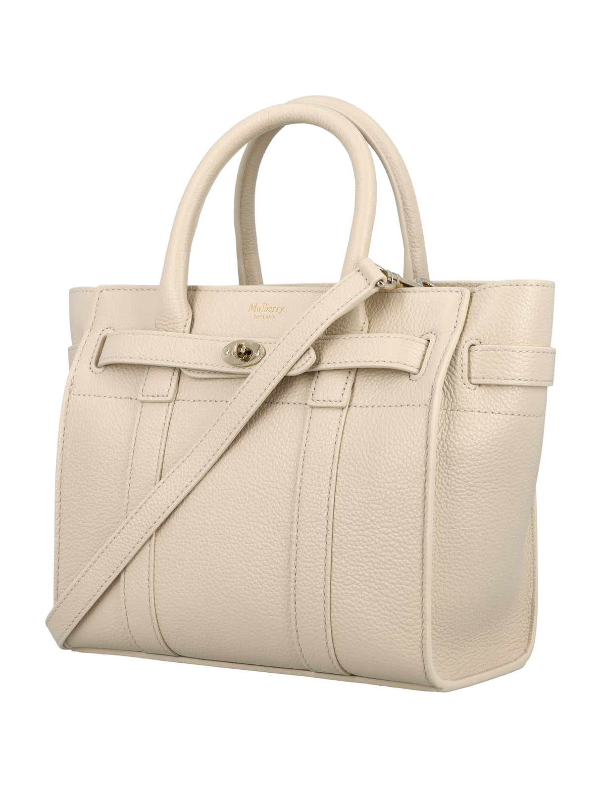 MULBERRY Mini Bayswater Zip Leather Handbag with Detachable Strap - Chalk White, 23cm