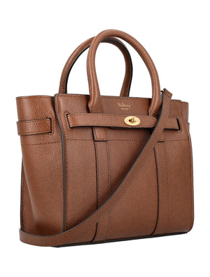 MULBERRY Chic Mini Bayswater Leather Handbag with Zip and Postman's Lock - Oak Brown, 23x21x12.5 cm