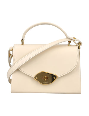 MULBERRY Elegant Mini Wool Top Handle Handbag with Brass Accents and Adjustable Leather Strap - Eggshell White