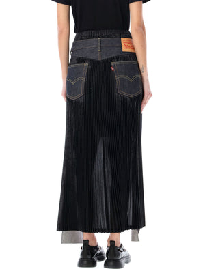 JUNYA WATANABE Deconstructed Pleated Denim Skirt in Indigo and Black