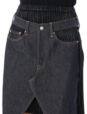 JUNYA WATANABE Deconstructed Pleated Denim Skirt in Indigo and Black