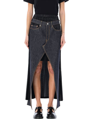 JUNYA WATANABE Deconstructed Pleated Denim Skirt in Indigo and Black