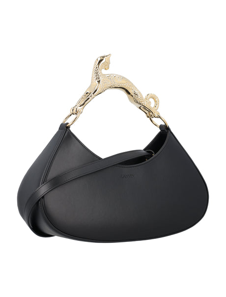 LANVIN Elegant Black Cat Handle Hobo Handbag for Women