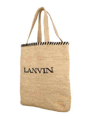 LANVIN Natural and Black Rafia Tote for Women - SS24 Collection