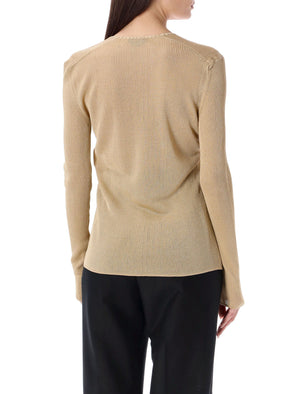 TOM FORD Shiny V-Neck Top for Women in Rum Gold