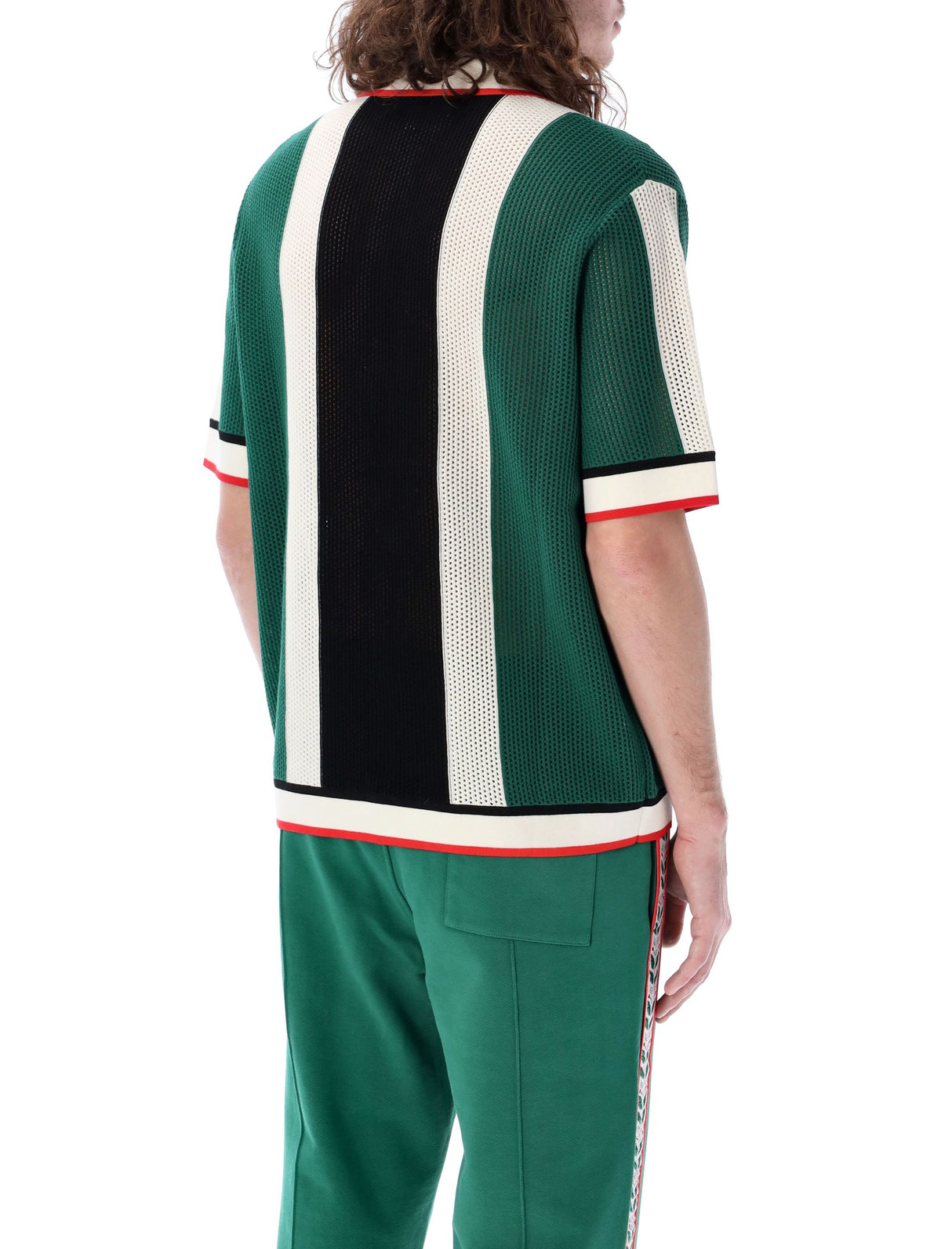 CASABLANCA Striped Mesh Shirt - Men's Green/White Vertical Striped Trafotared Button Up