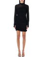 HELMUT LANG Flowy Draped Mini Dress with High Neck and Long Sleeves