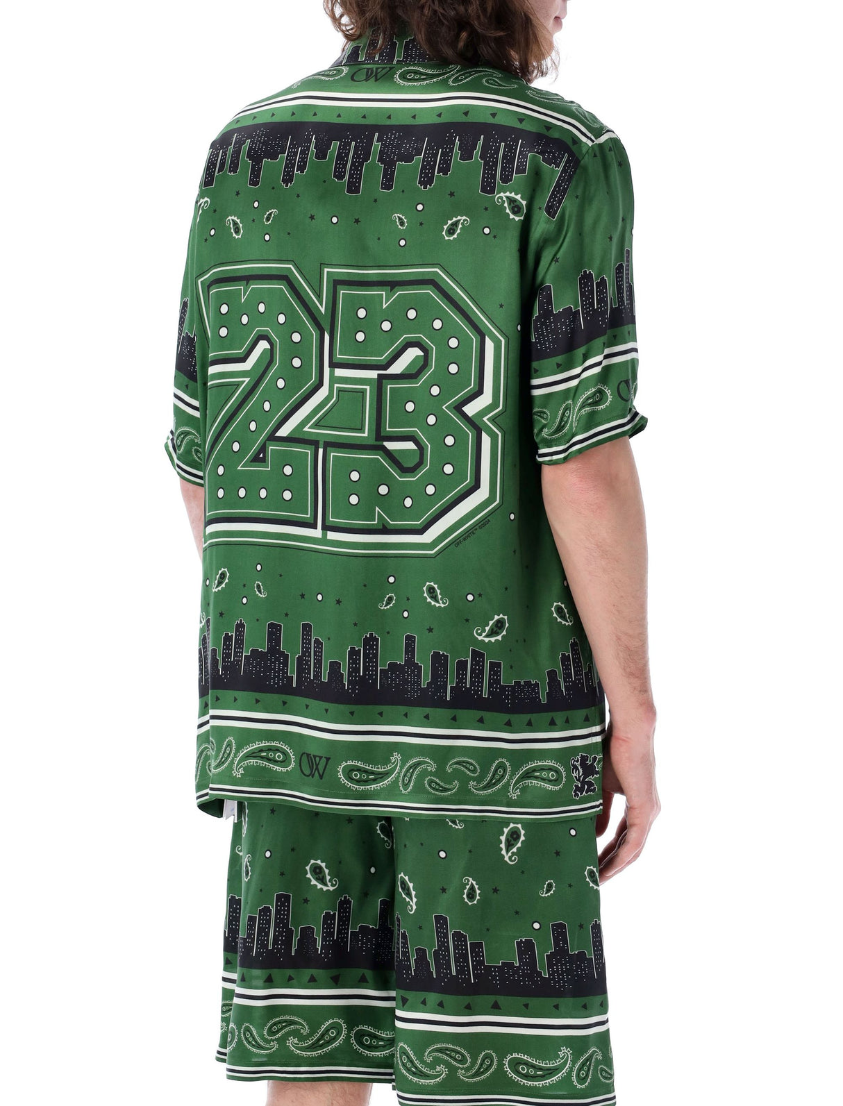 Bandana Viscose Bowling Shirt for Men in Green by OFF-WHITE for SS24