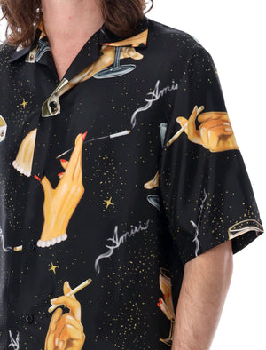 AMIRI Champagne Bowling Shirt for Men: Short Sleeves & 100% Silk Lining