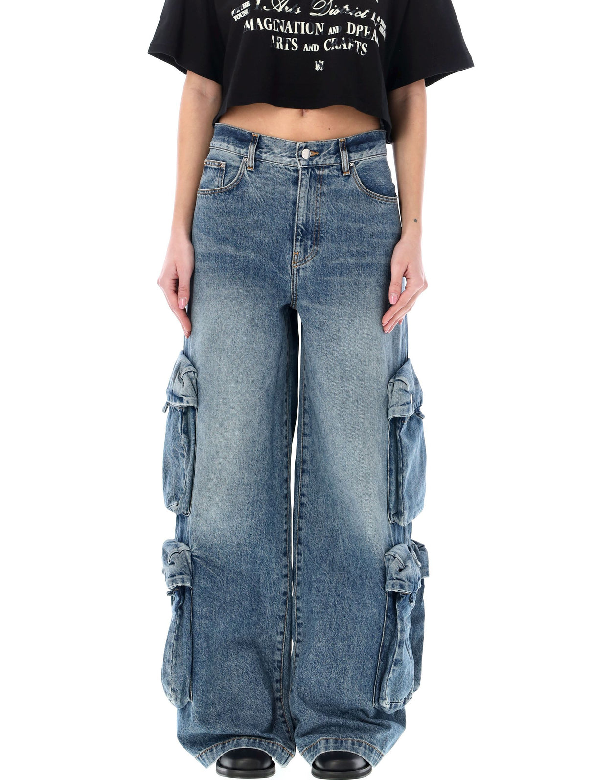 AMIRI BAGGY CARGO Jeans - Women's Wide Leg Pants in RIVER_INDIGO for SS24