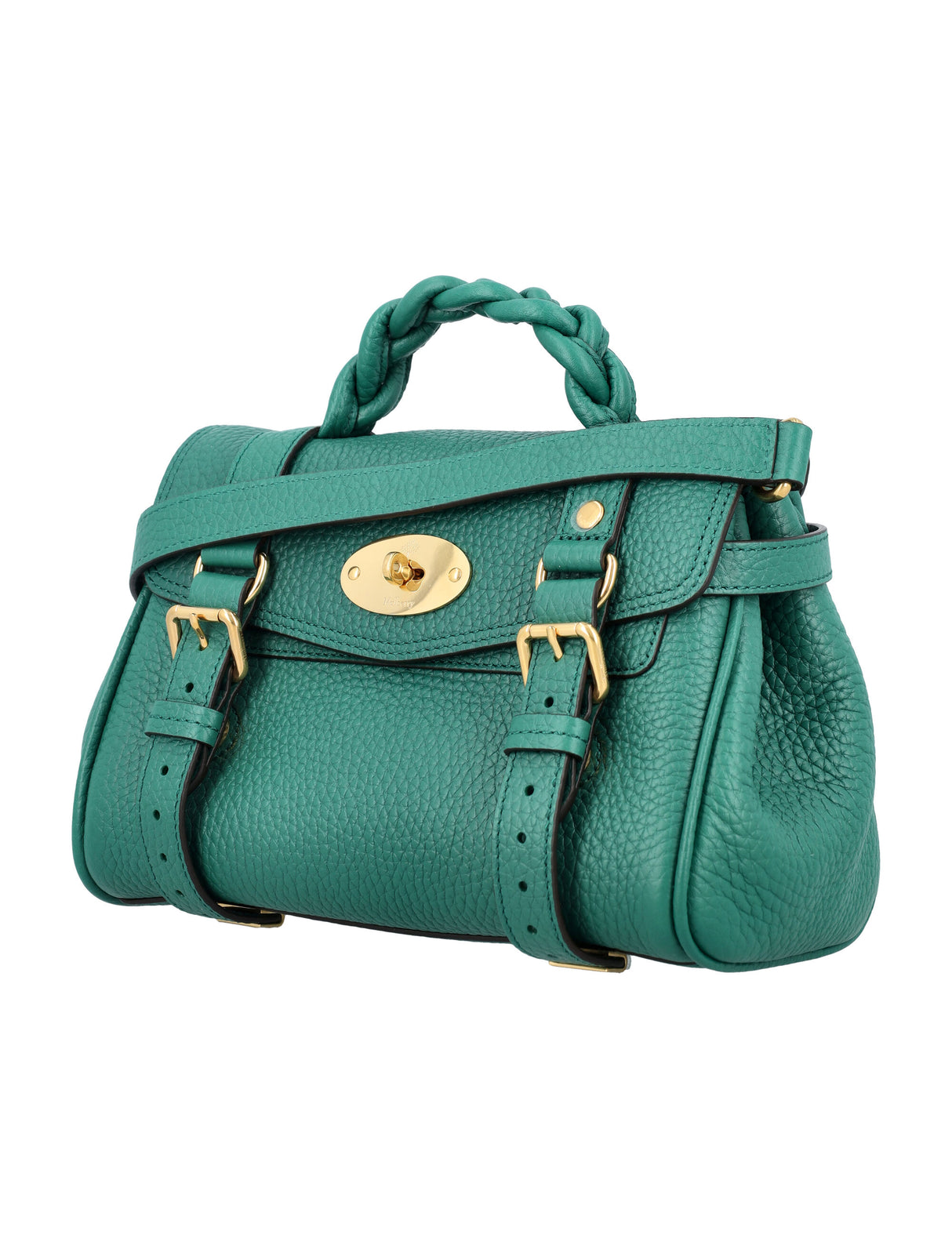 MULBERRY Emerald Mini Alexa Leather Shoulder Bag with Braided Handle - 22cm x 17cm x 10cm