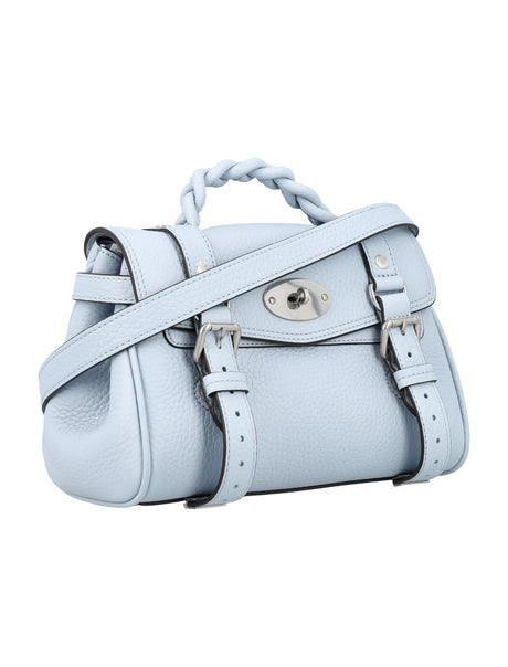 MULBERRY Poplin Blue Mini Alexa Leather Shoulder Bag with Braided Handle and Postman's Lock Closure