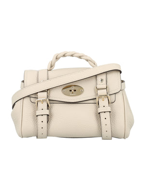 MULBERRY Chalk White Mini Alexa Leather Shoulder Bag with Braided Handle and Postman's Lock Closure