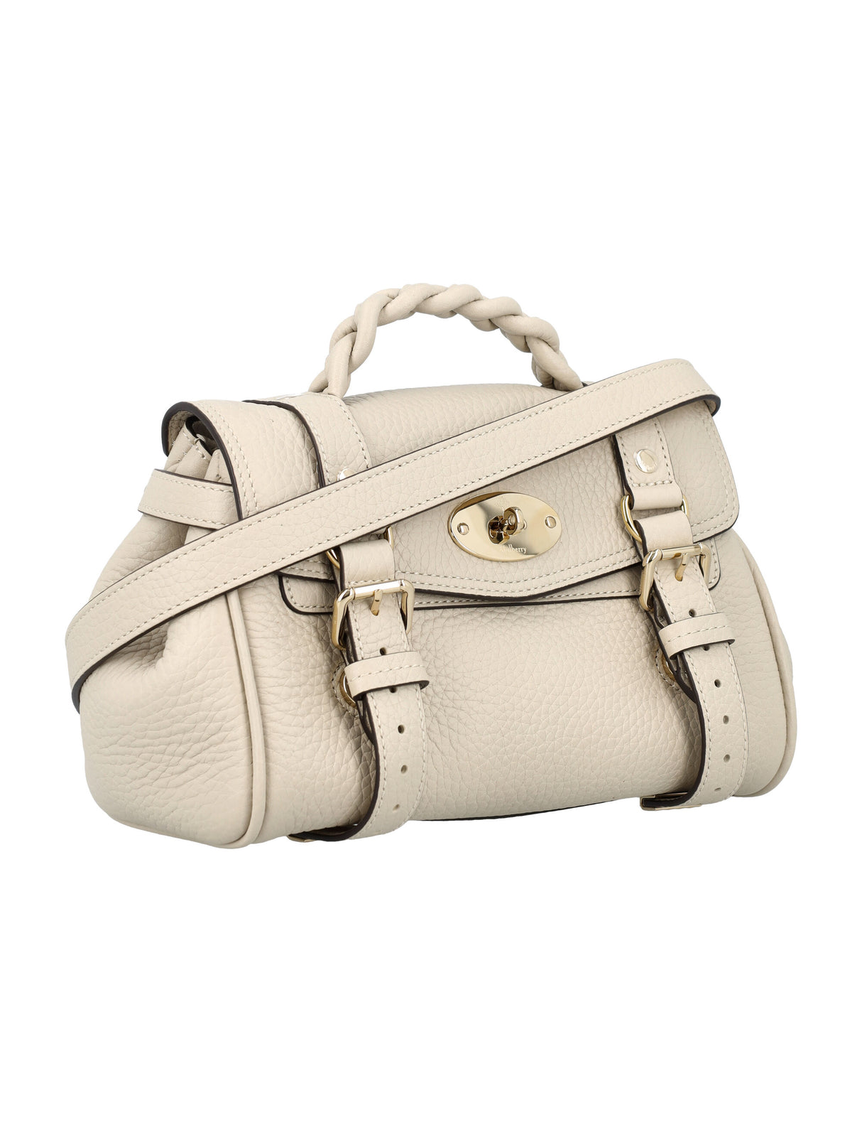 MULBERRY Chalk White Mini Alexa Leather Shoulder Bag with Braided Handle and Postman's Lock Closure