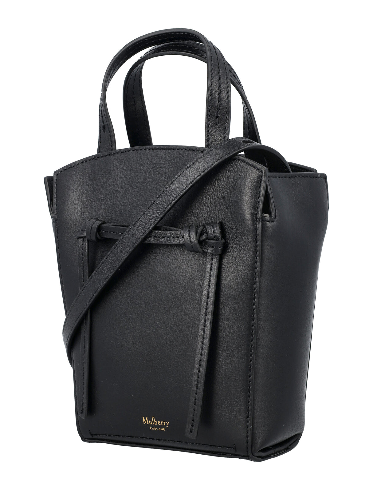 MULBERRY Black Mini Leather Tote Handbag with Detachable Strap and Microsuede Lining - 18cm