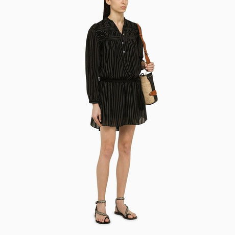 ISABEL MARANT ETOILE Black Striped Cotton Chemise Dress - SS24 Collection