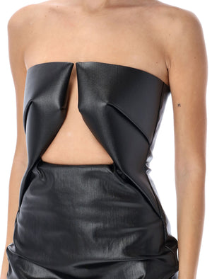 RICK OWENS Geometric Cutout Prong Mini Dress - Mid Thigh Length, Strapless Bodice, Folded Bust Detail, Rear Zip Closure