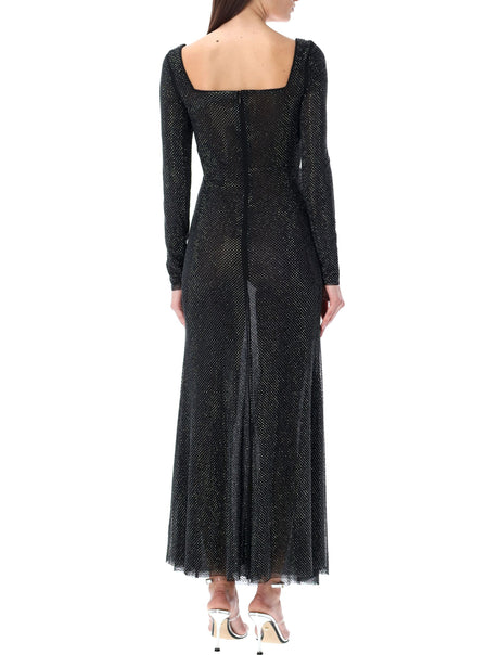 SELF-PORTRAIT Rhinestone Mesh Midi Dress for Women in Black