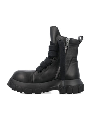 RICK OWENS Men's Black Jumbolaced Bozo Tractor Boots for SS24