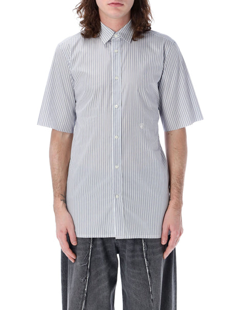 Blue and White Striped Cotton Shirt with Pointed Collar by Maison Margiela