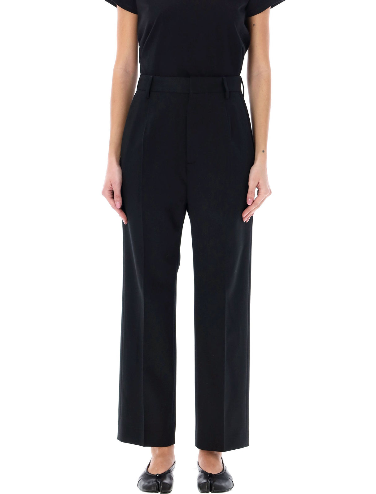 MM6 MAISON MARGIELA Slim Tailored Trousers for Women with Tapered Leg, Central Pleats, and Button Closure