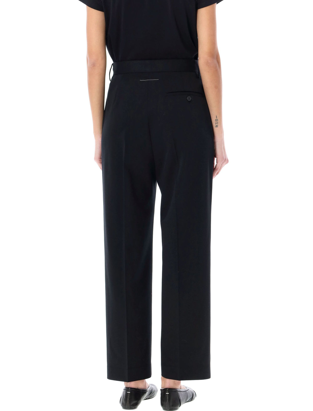 MM6 MAISON MARGIELA Slim Tailored Trousers for Women with Tapered Leg, Central Pleats, and Button Closure