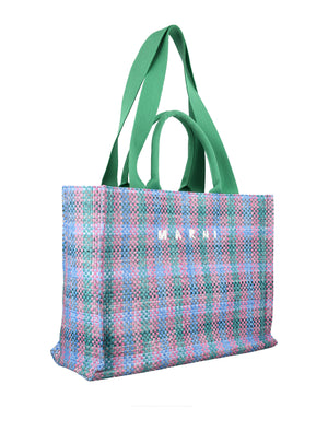 MARNI Raffia Effect Shopping Tote Handbag for Men - Green/Fuchsia/Cypress