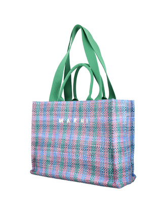 MARNI Raffia Effect Shopping Tote Handbag for Men - Green/Fuchsia/Cypress